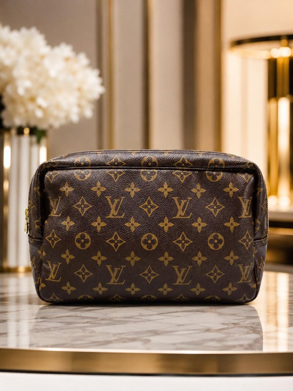 Authentic Louis Vuitton Trousse Toilette 28 Monogram Cosmetic Pouch Makeup Bag